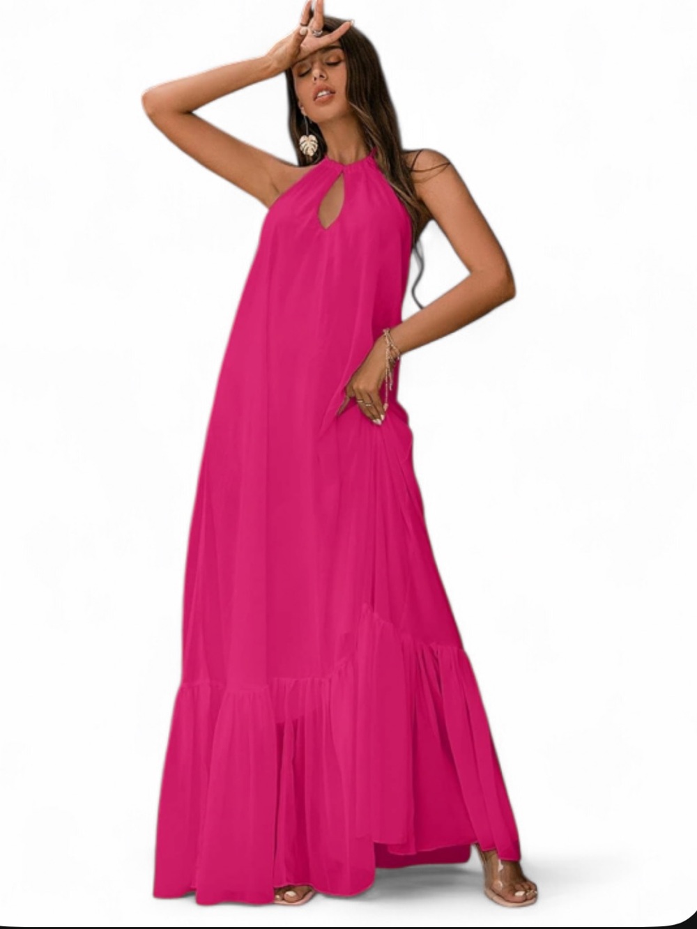Women's Halter Maxi Dress in Hot Pink